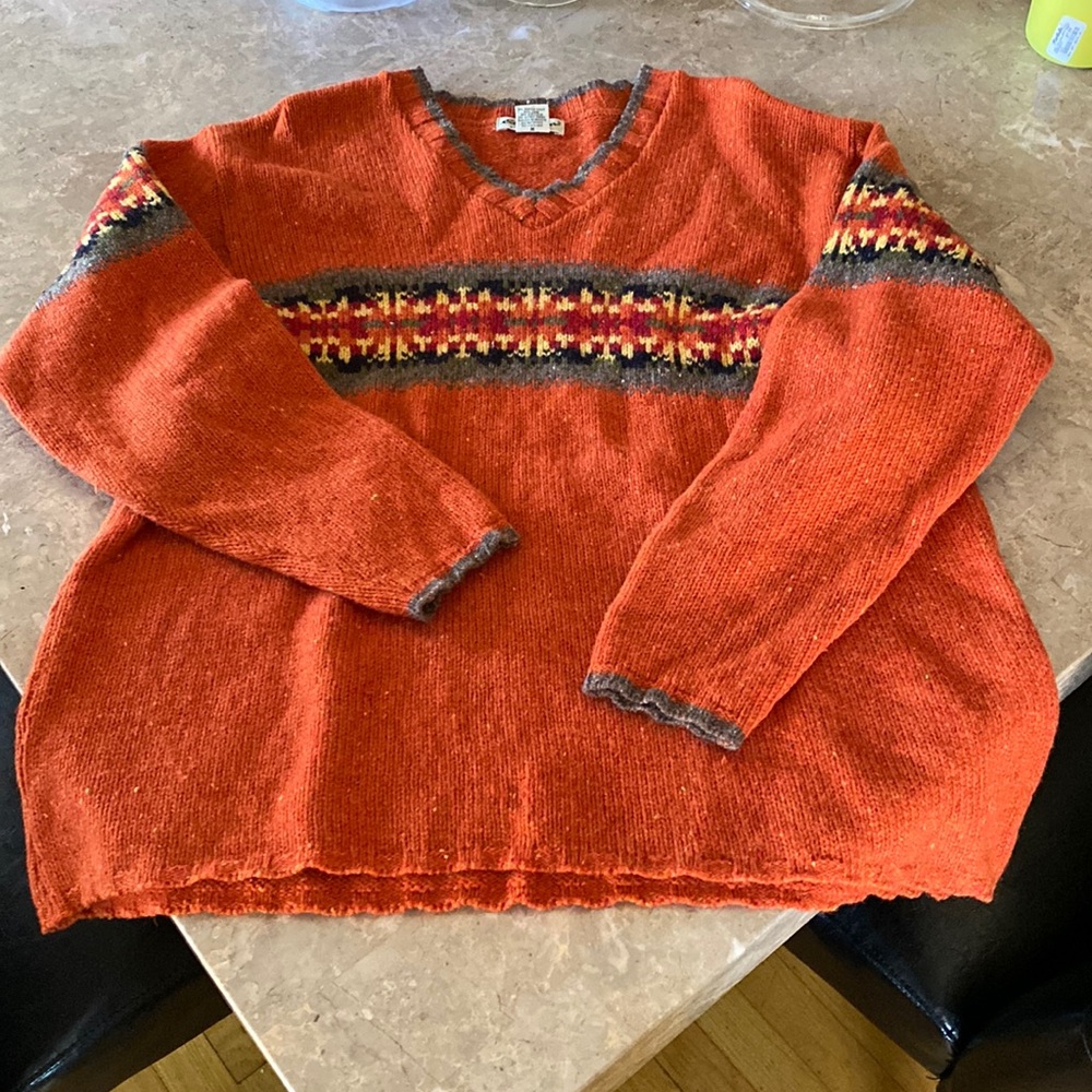 VINTAGE 90’s Eddie Bauer Orange Grandpa sweater v neck y2k indie